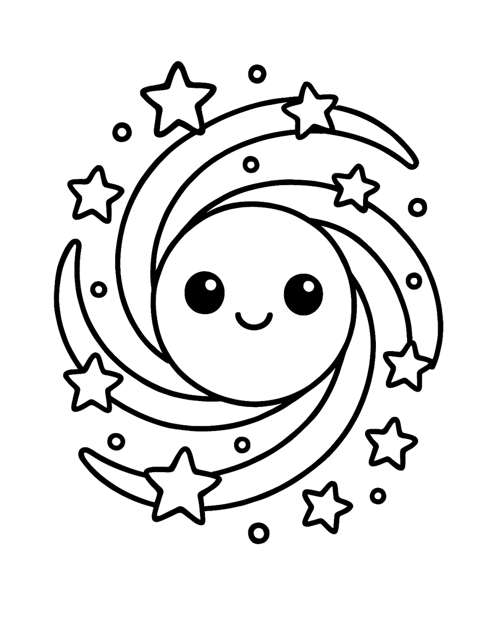 Free printable Galaxy coloring page – smiling spiral galaxy