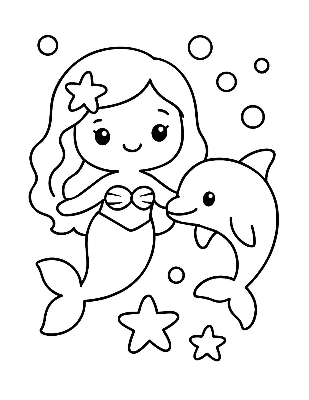 Free printable Mermaid coloring page – mermaid dolphin friends