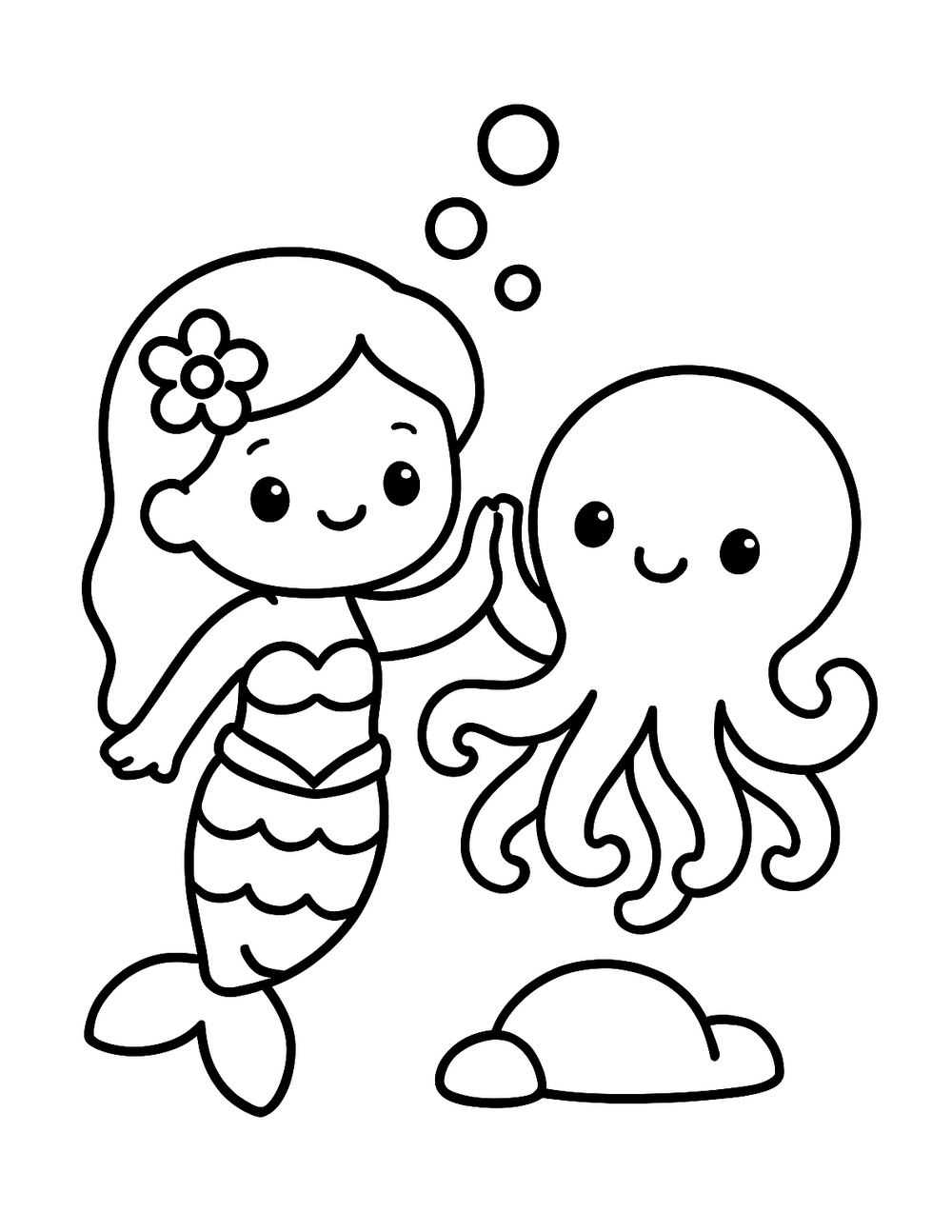 Free printable Mermaid coloring page – mermaid friendly octopus