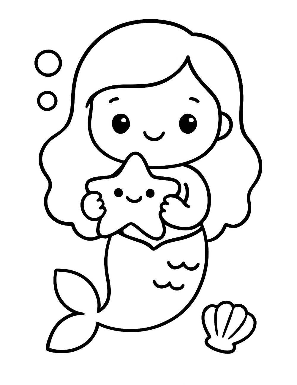 Free printable Mermaid coloring page – mermaid holding starfish