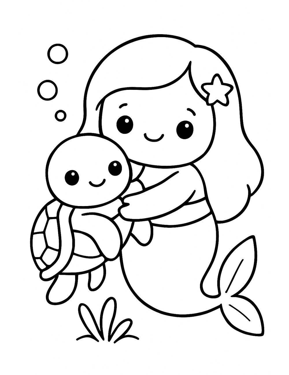 Free printable Mermaid coloring page – mermaid hugging sea