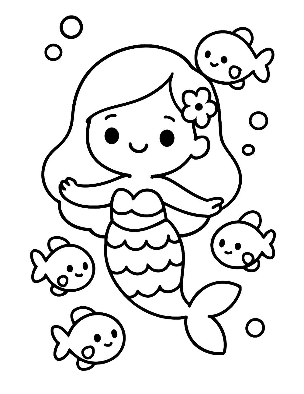 Free printable Mermaid coloring page – mermaid rainbow fish