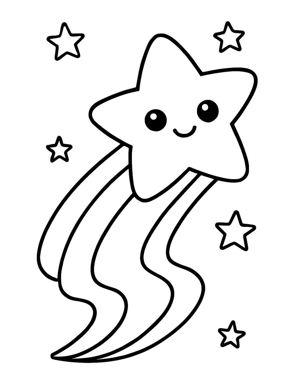 Free printable Moon and Star coloring page – catch a shooting