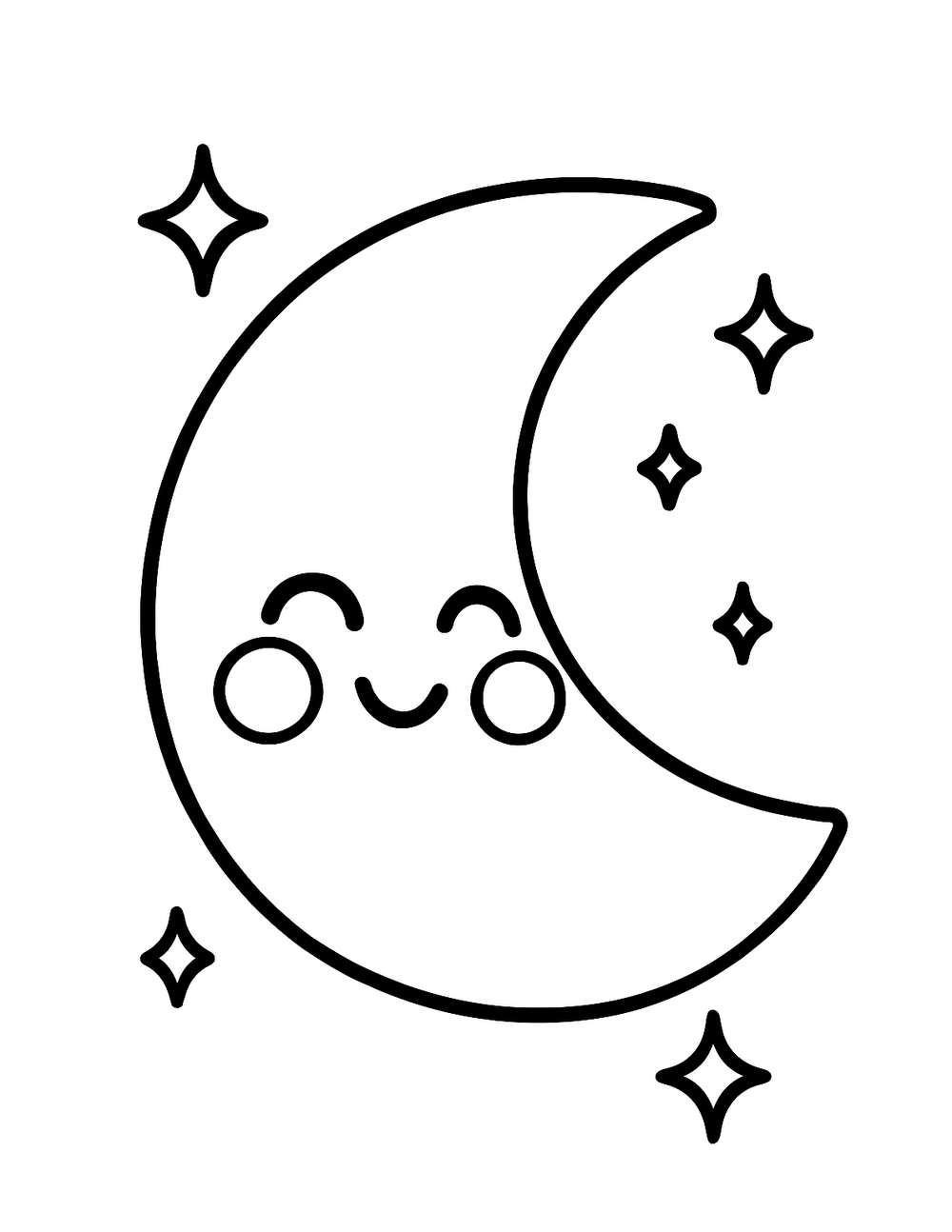 Free printable Moon and Star coloring page – smiling crescent moon