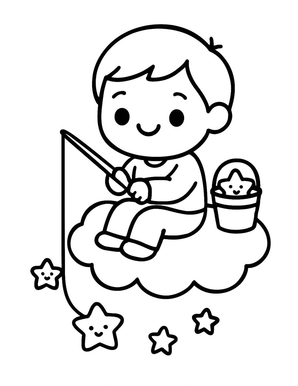 Free printable Moon and Star coloring page – star fishing from