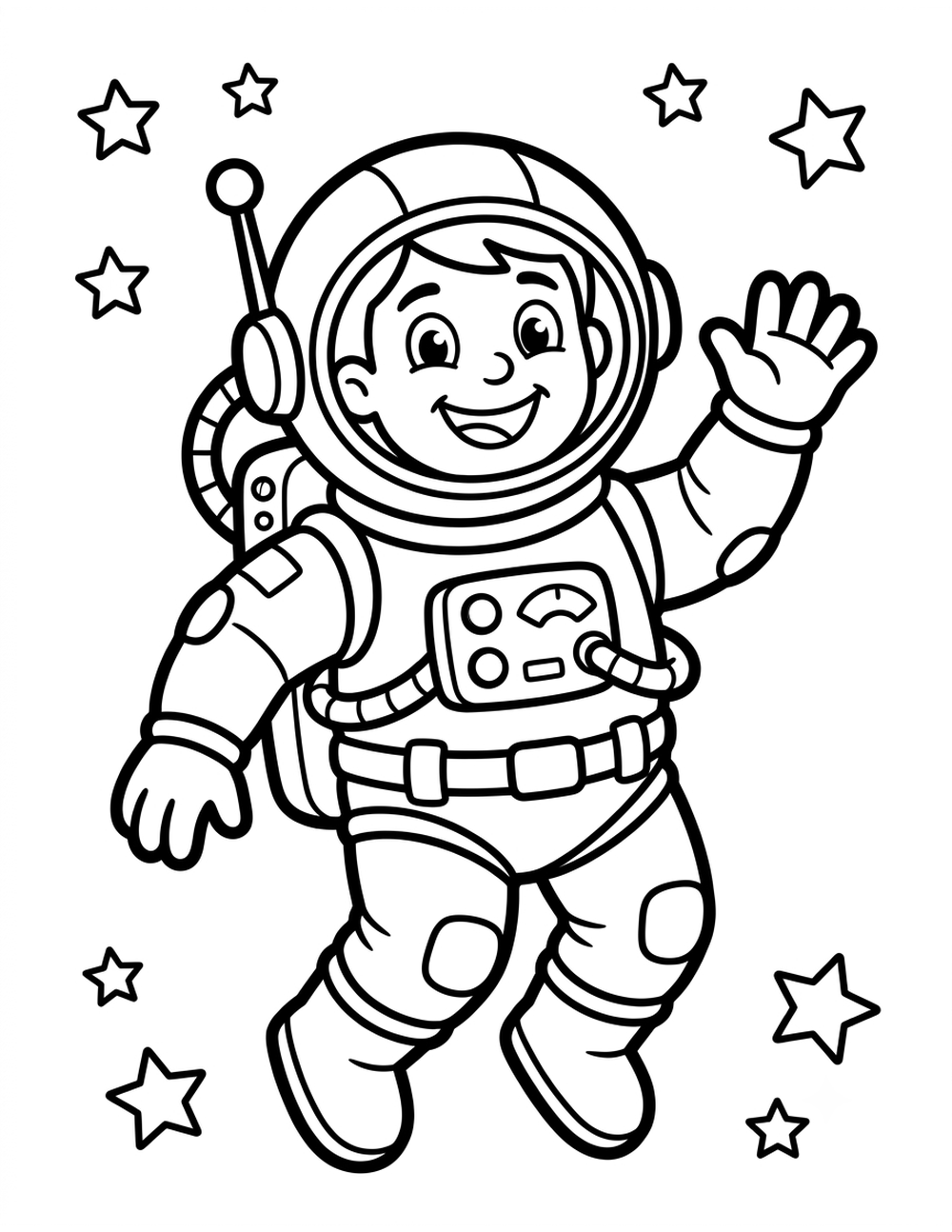 Free printable Outer Space coloring page – astronauta saludando