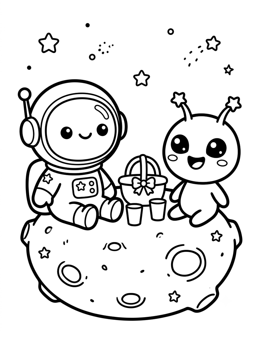 Free printable Outer Space coloring page – picnic astronauta alien