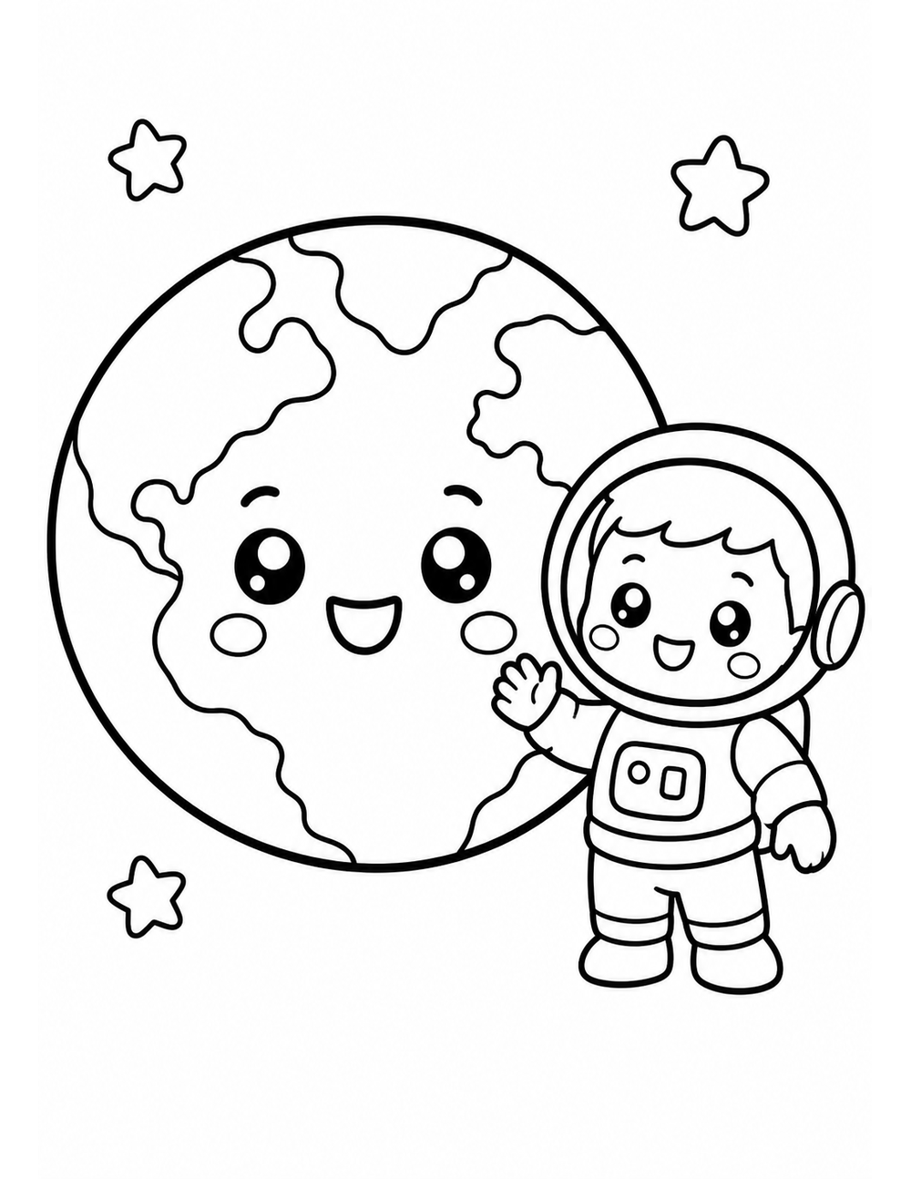 Free printable Planet coloring page – earth astronaut friend