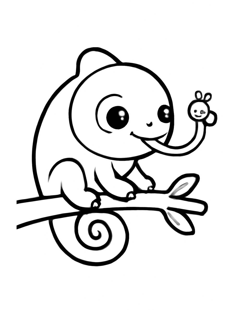 Free printable Reptile coloring page – chameleon catching bug