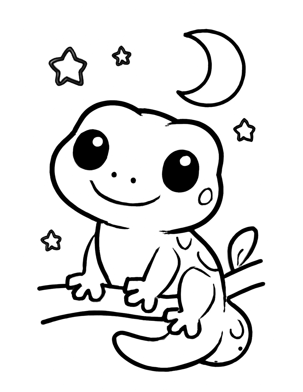 Free printable Reptile coloring page – gecko under moon