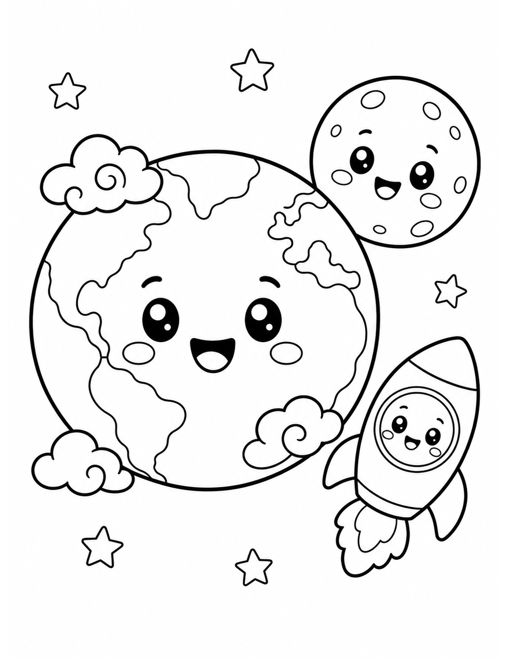 Free printable Solar System coloring page – earth and moon