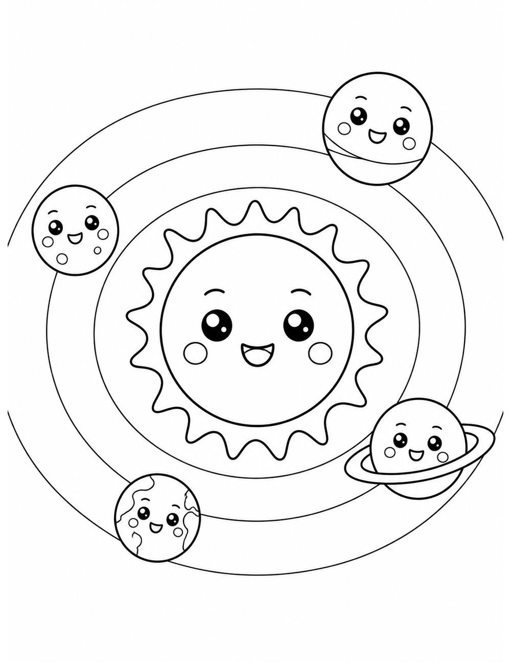 Free printable Solar System coloring page – orbits around sun