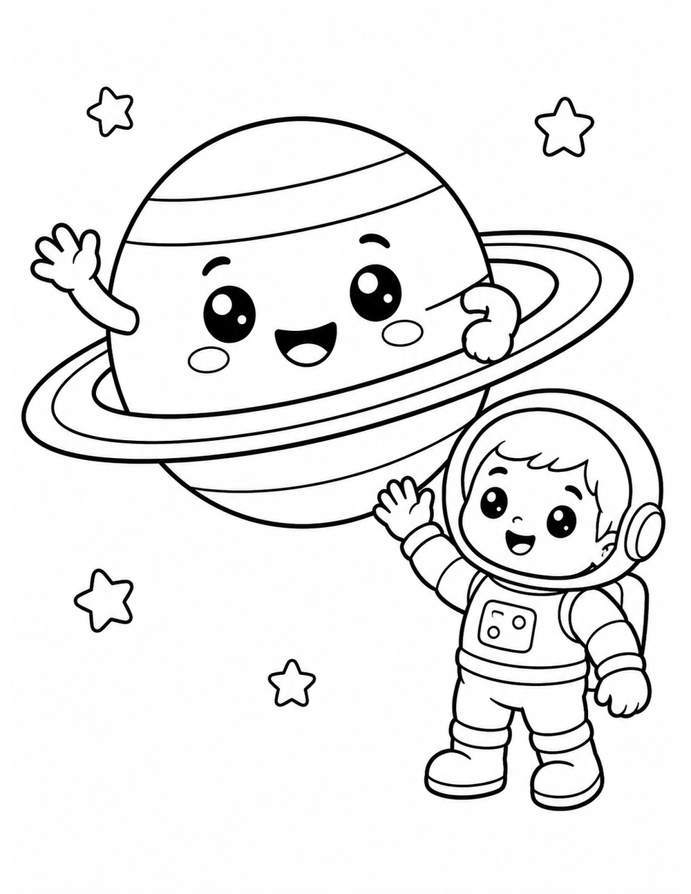 Free printable Solar System coloring page – saturn rings hello