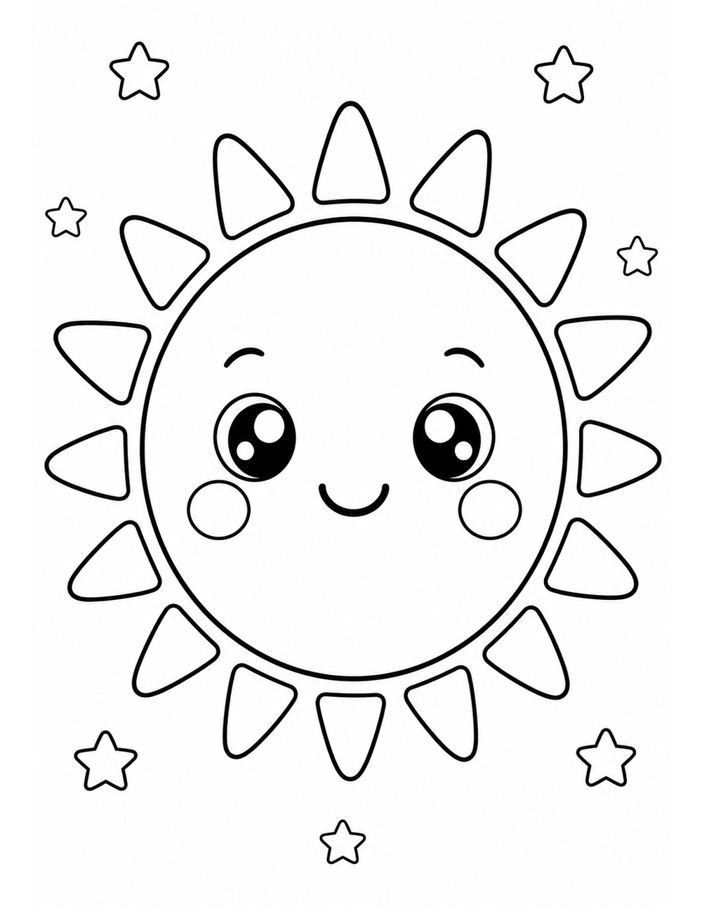 Free printable Solar System coloring page – smiling sun center