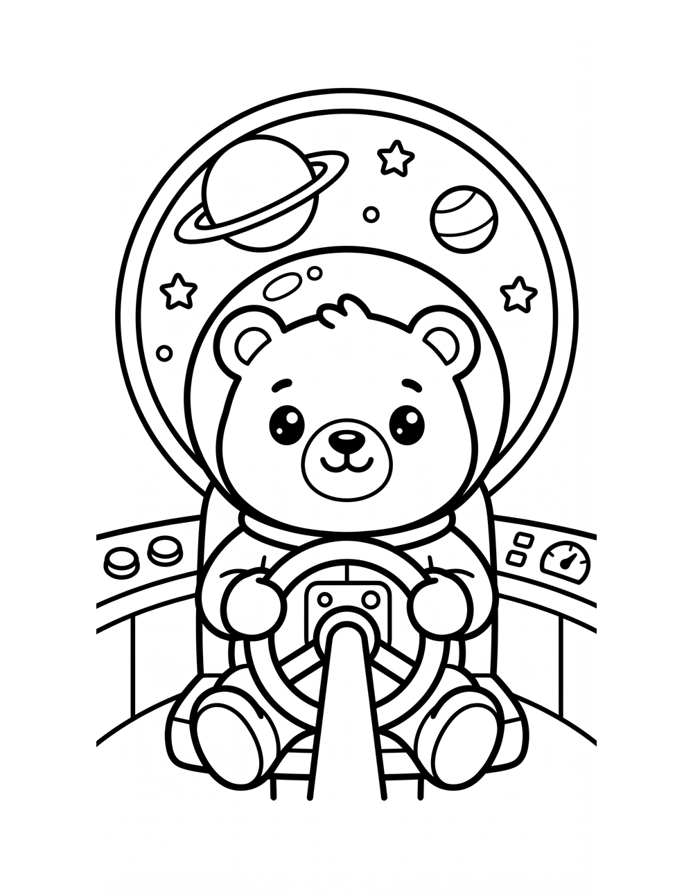 Free printable Space Animals coloring page – bear cub rocket