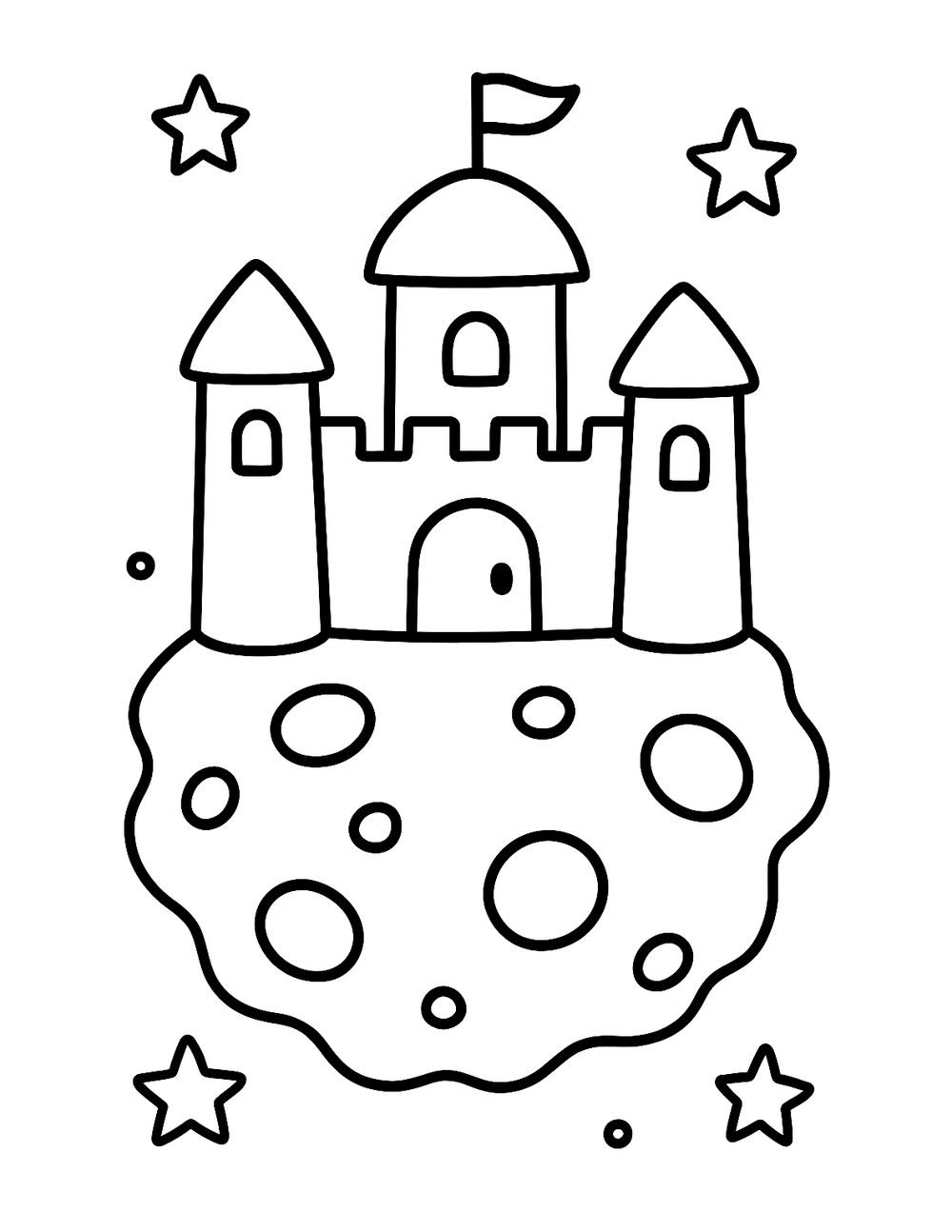 Free printable Space coloring page – cosmic castle asteroid