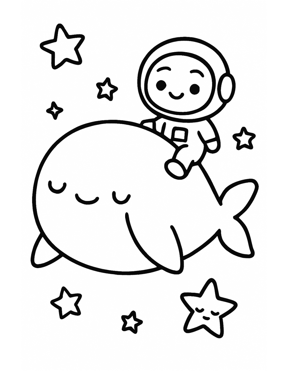 Free printable Space coloring page – flying space whale
