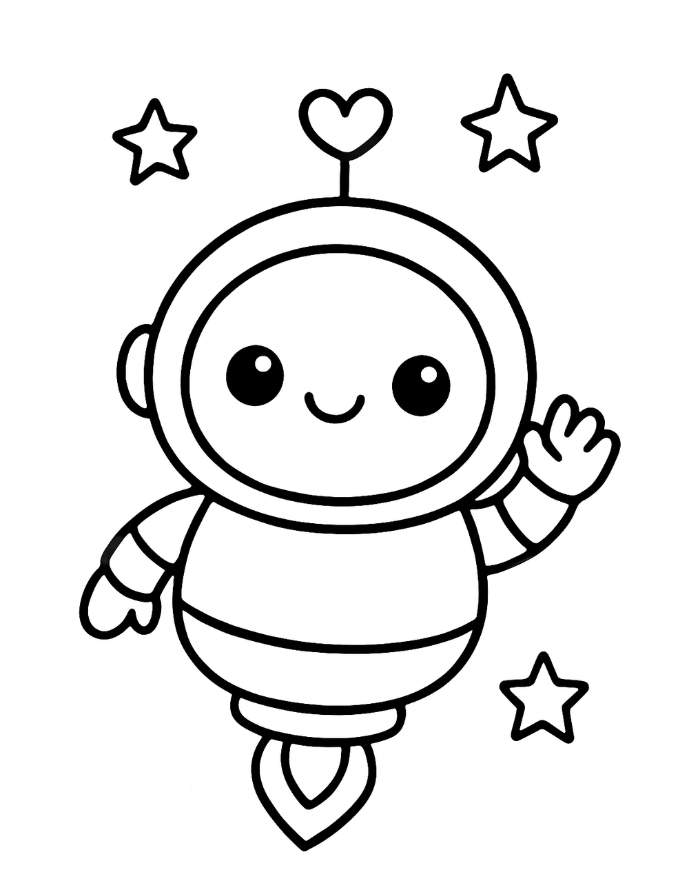 Free printable Space coloring page – friendly robot sidekick