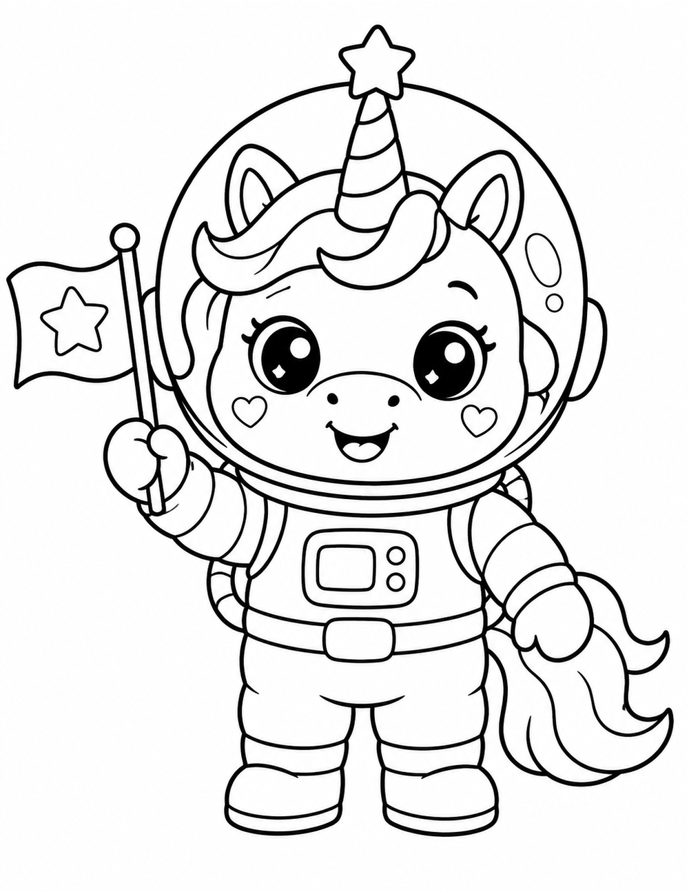 Free printable Space Unicorn coloring page – unicorn astronaut waving