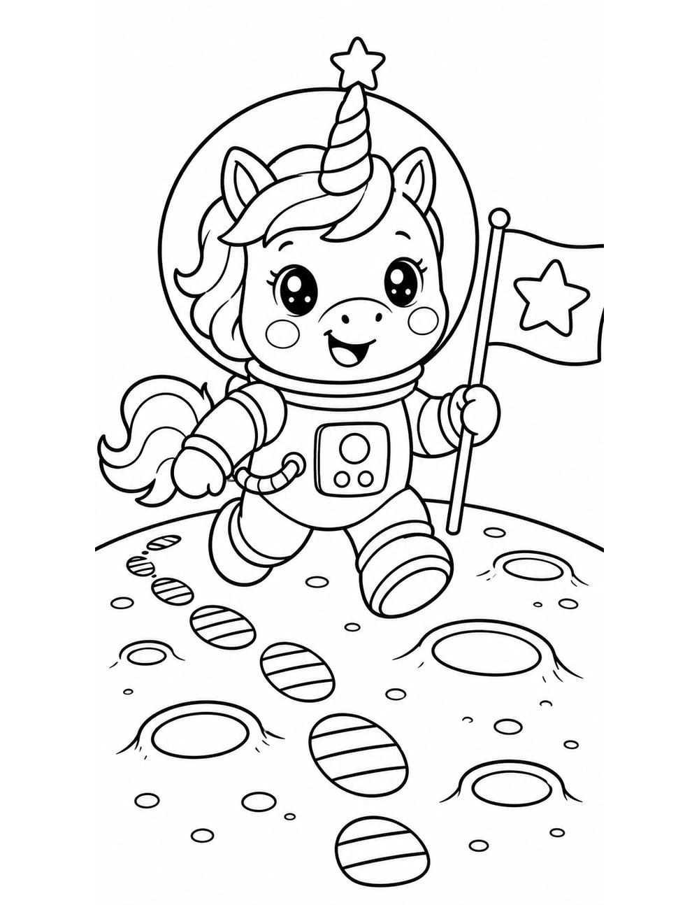 Free printable Space Unicorn coloring page – unicorn moon walk