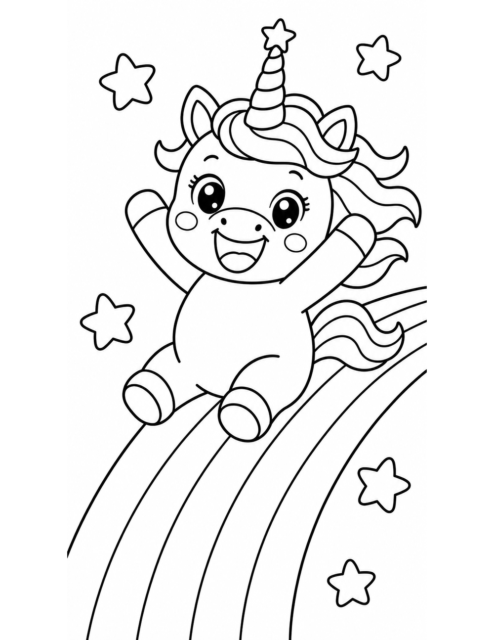 Free printable Space Unicorn coloring page – unicorn rainbow slide