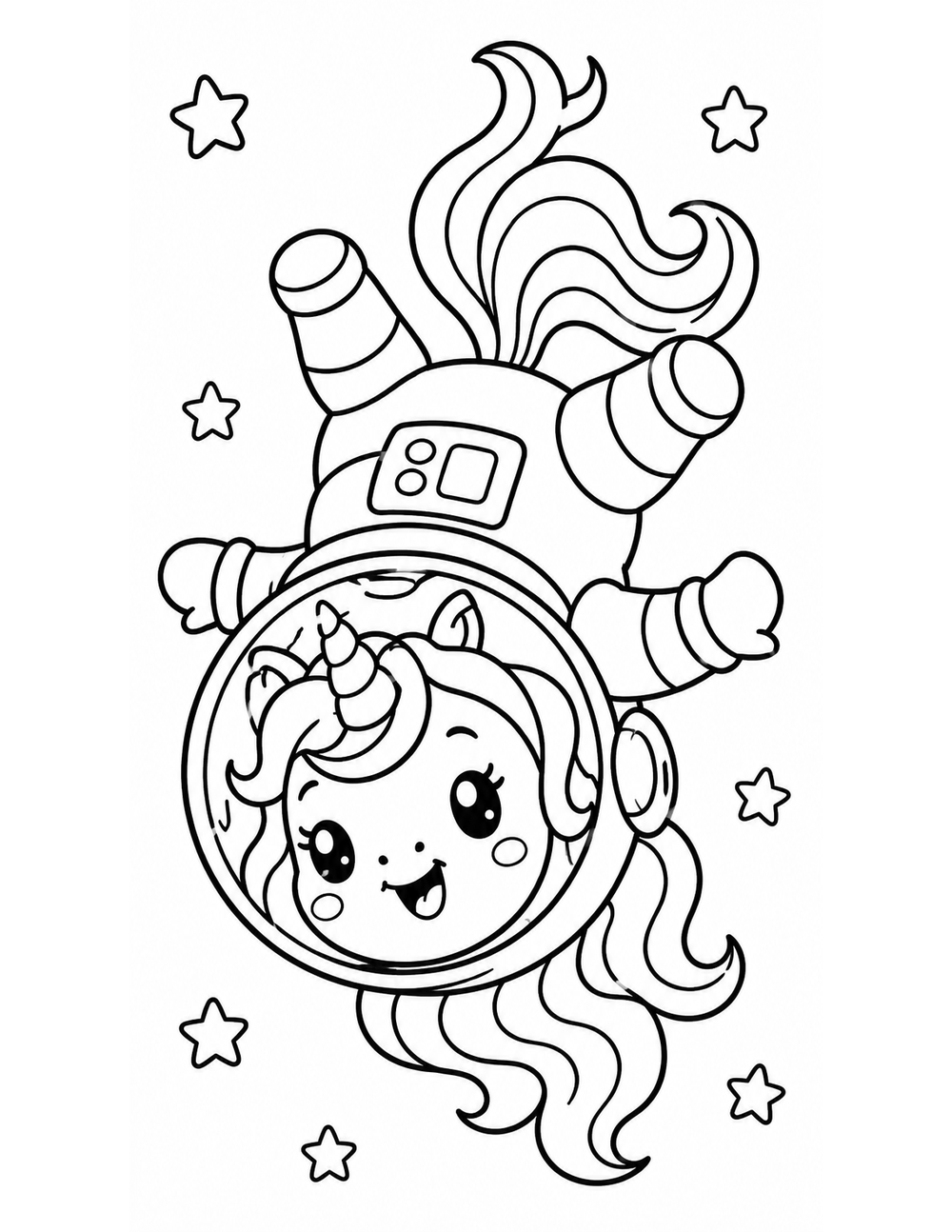 Free printable Space Unicorn coloring page – unicorn zero gravity