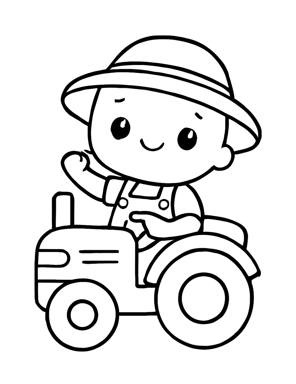 Free printable Tractor coloring page – kid farmer driving