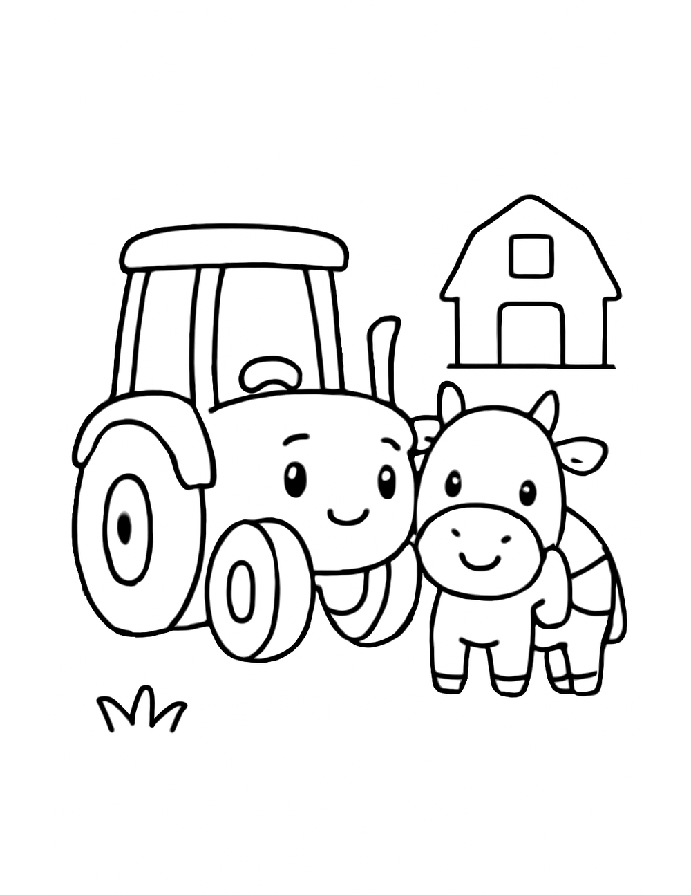 Free printable Tractor coloring page – tractor cow friend