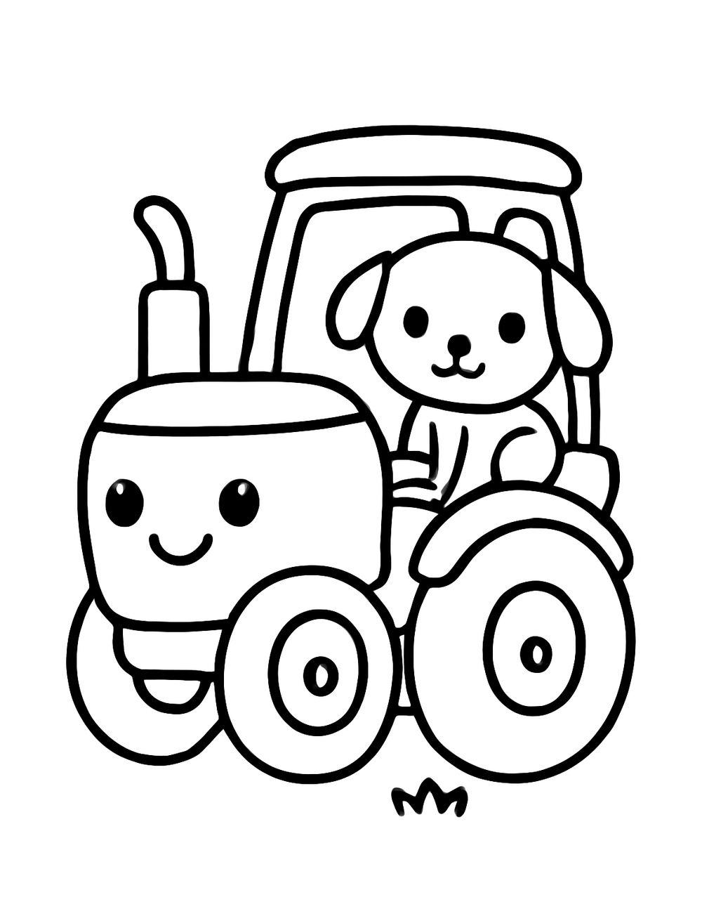 Free printable Tractor coloring page – tractor with puppy