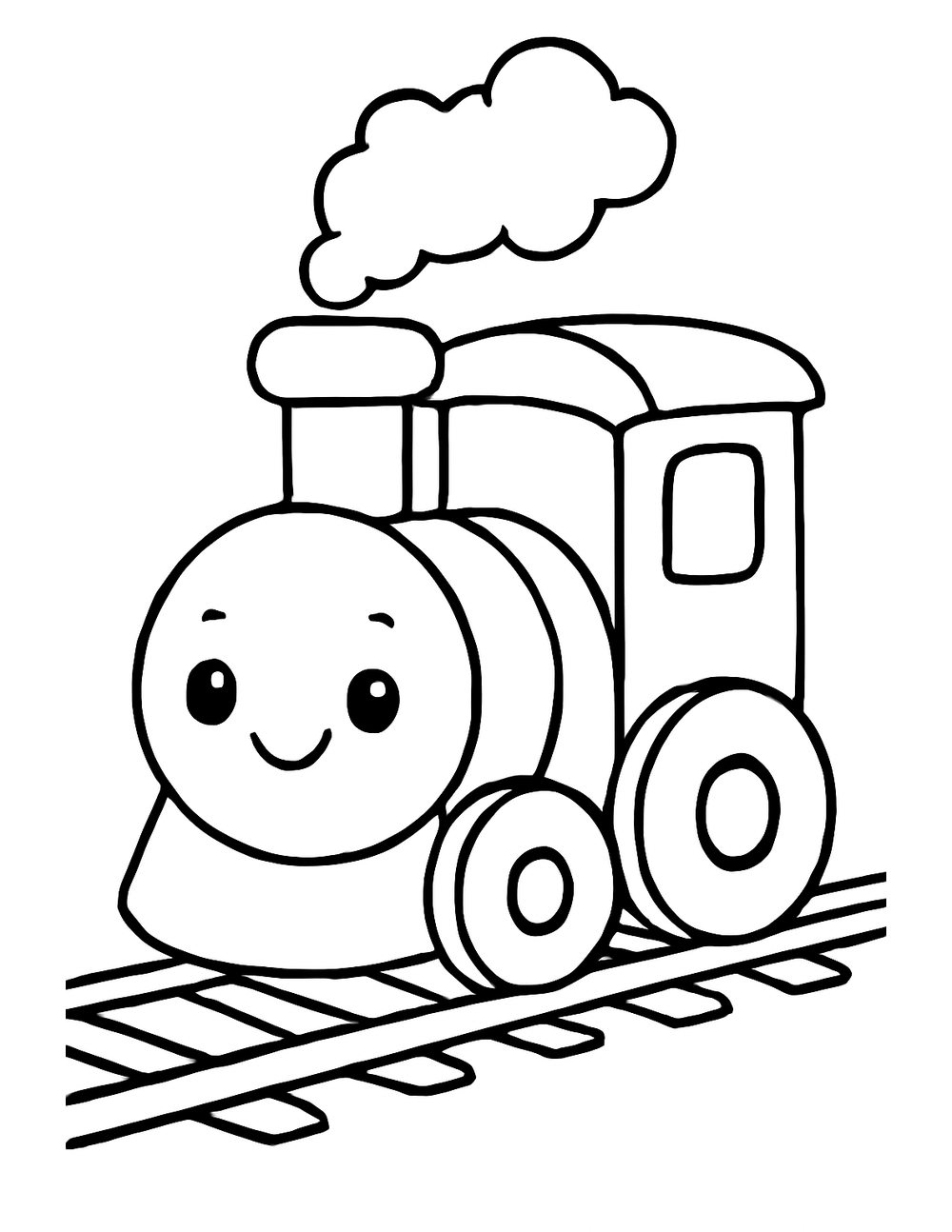 Free printable Train coloring page – happy steam engine