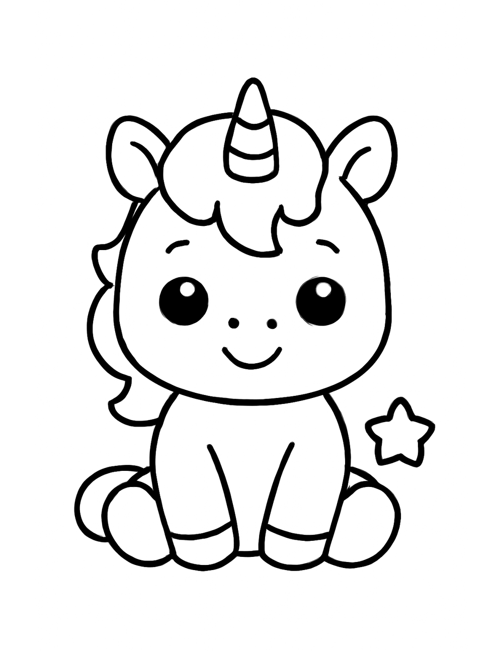 Free printable Unicorn coloring page – baby unicorn cuddle