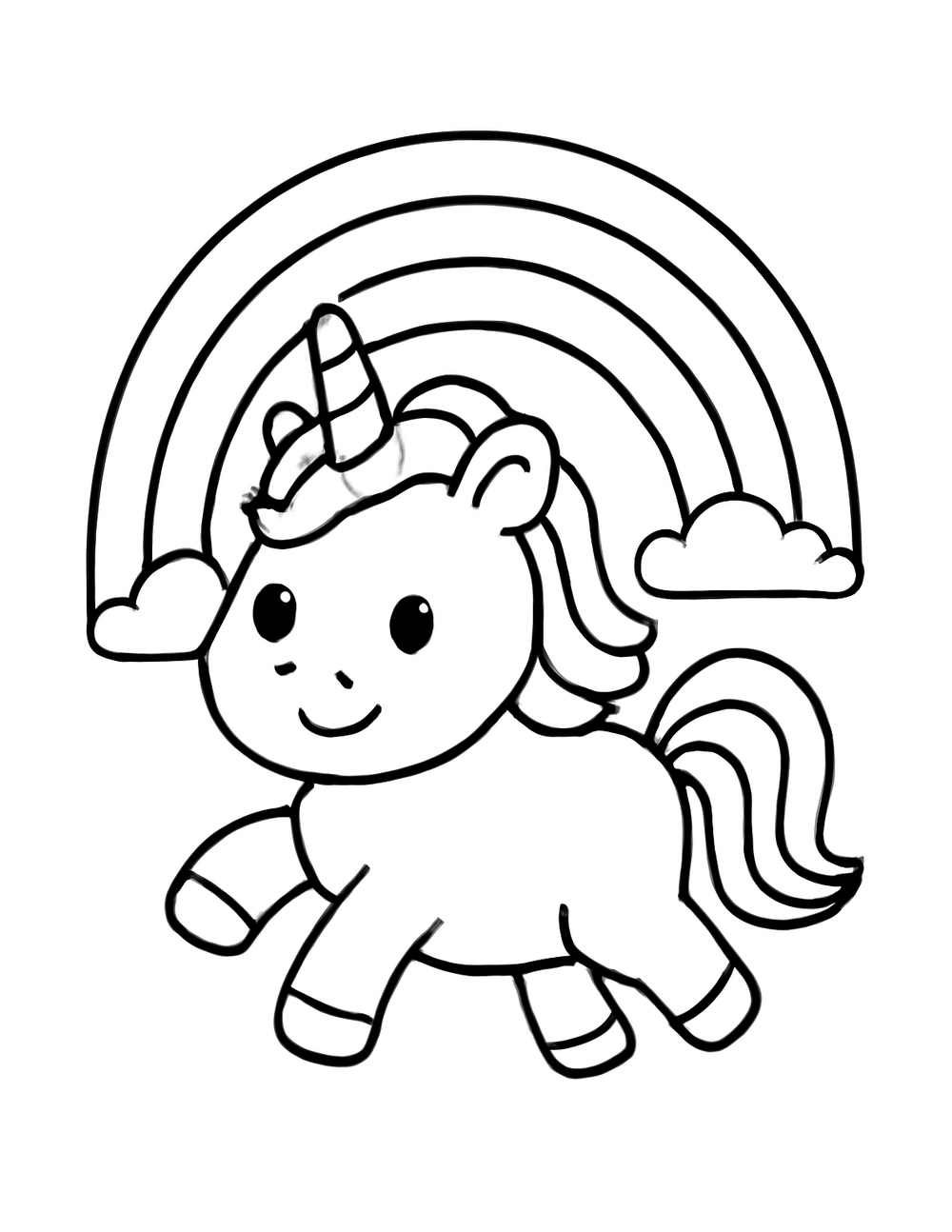 Free printable Unicorn coloring page – rainbow unicorn