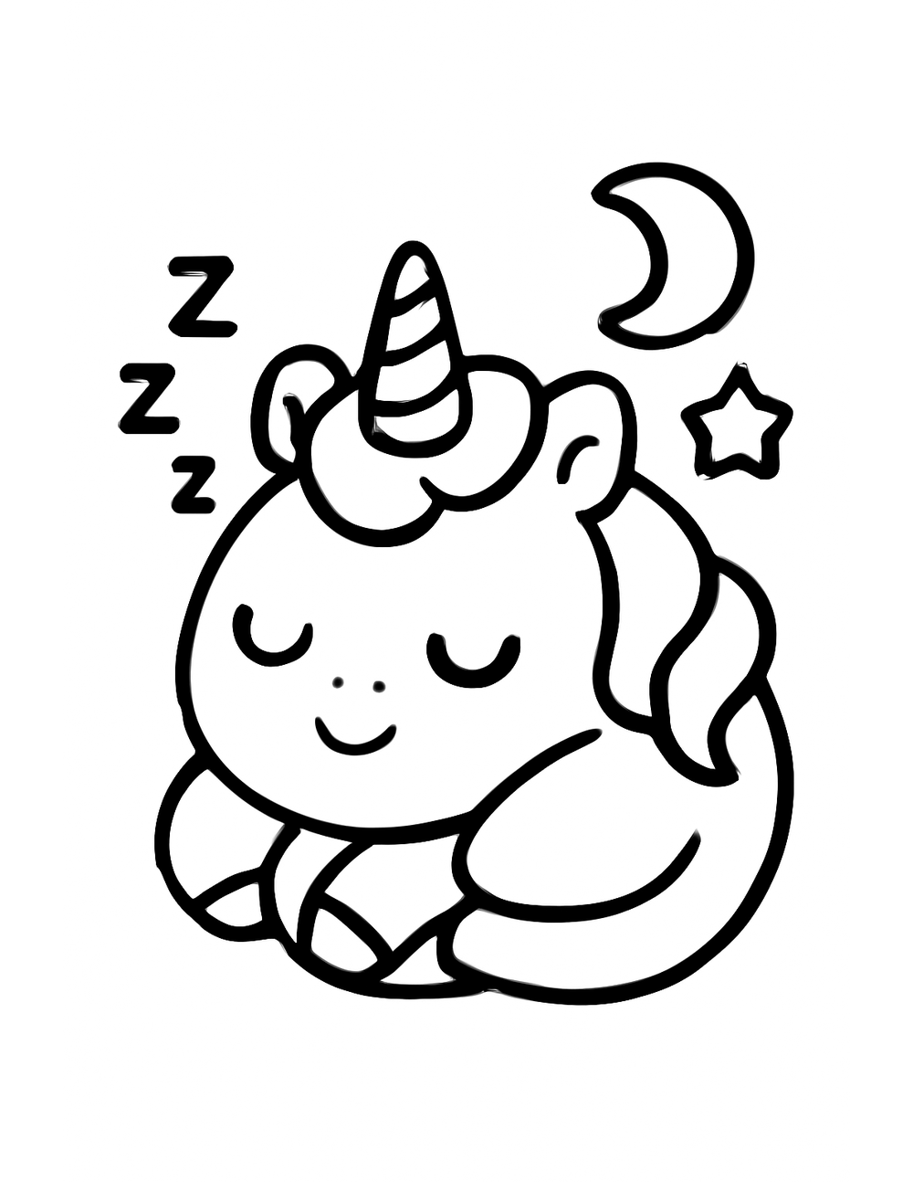 Free printable Unicorn coloring page – sleeping unicorn