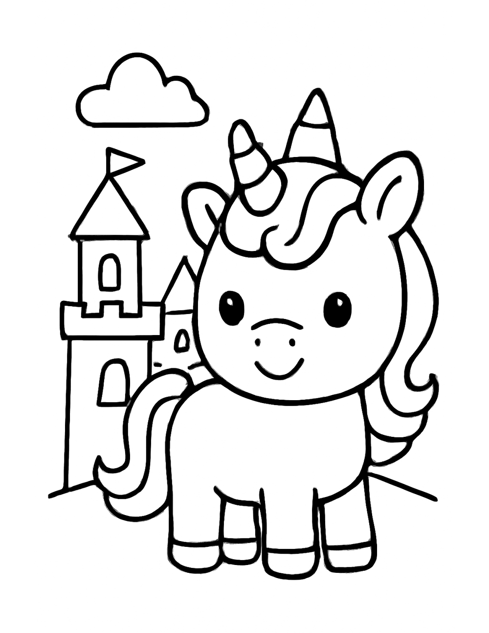 Free printable Unicorn coloring page – unicorn castle