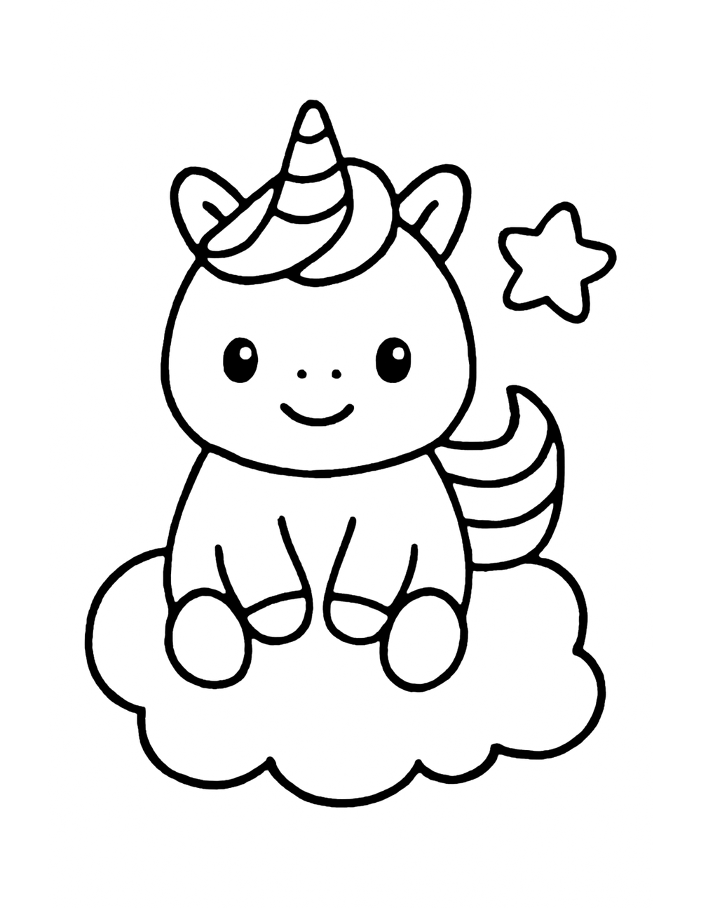 Free printable Unicorn coloring page – unicorn on cloud