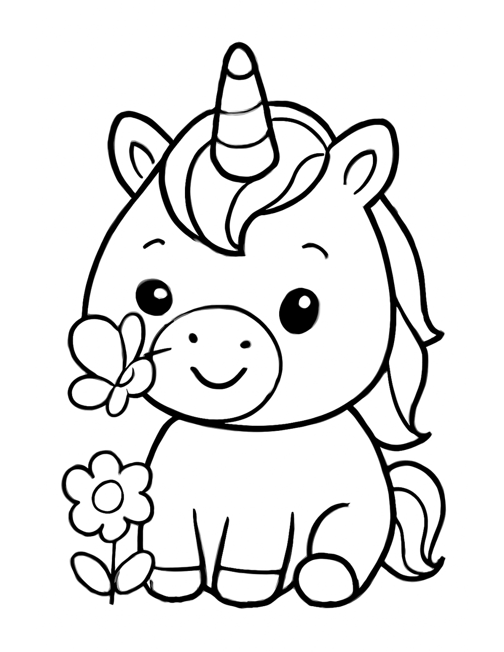 Free printable Unicorn coloring page – unicorn with butterfly