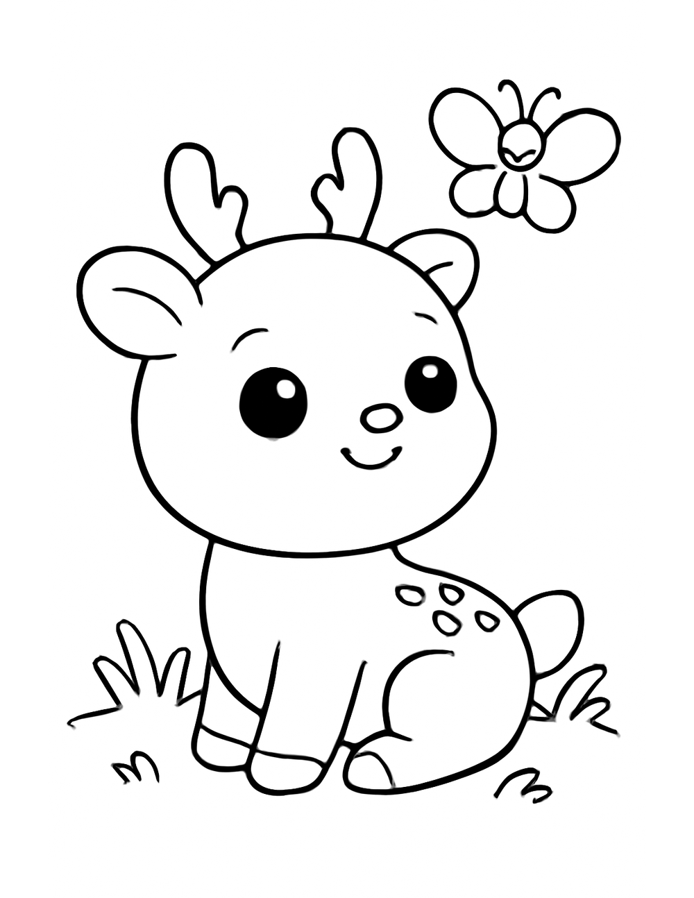 Free printable Woodland Animal coloring page – deer and butterfly