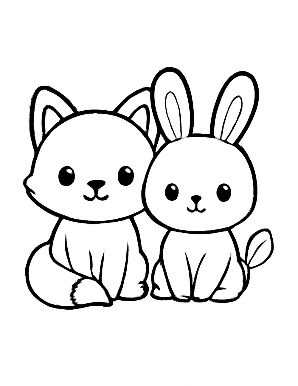Free printable Woodland Animal coloring page – fox and bunny