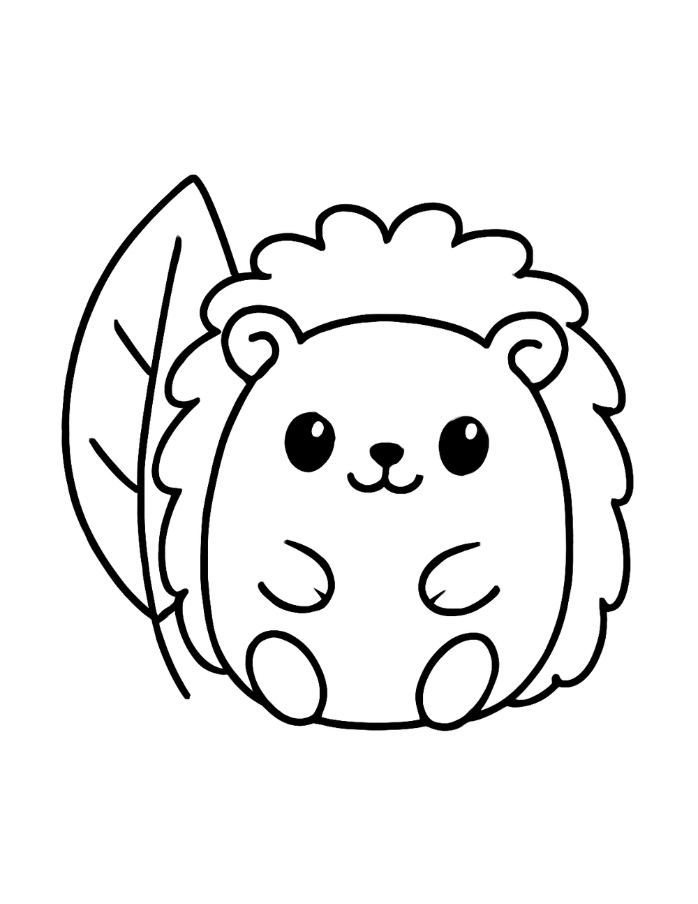 Free printable Woodland Animal coloring page – hedgehog in leaf