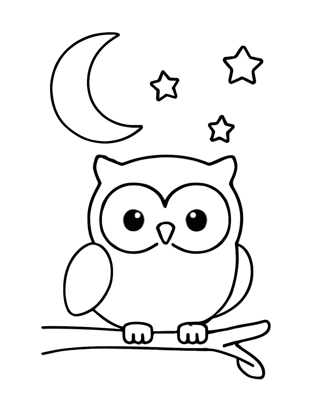 Free printable Woodland Animal coloring page – owl and moon