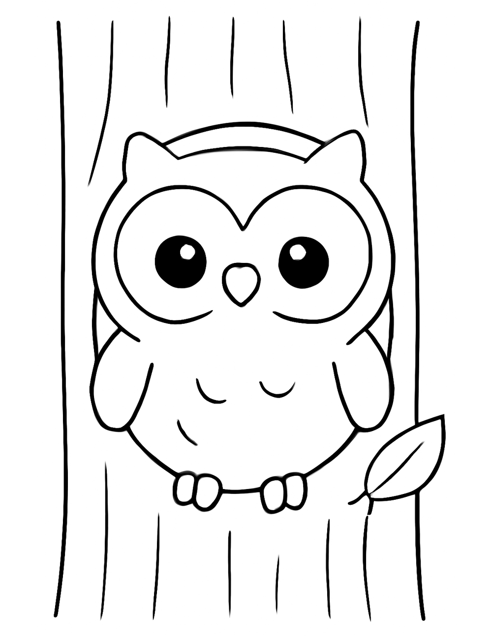 Free printable Woodland Animal coloring page – owl in tree