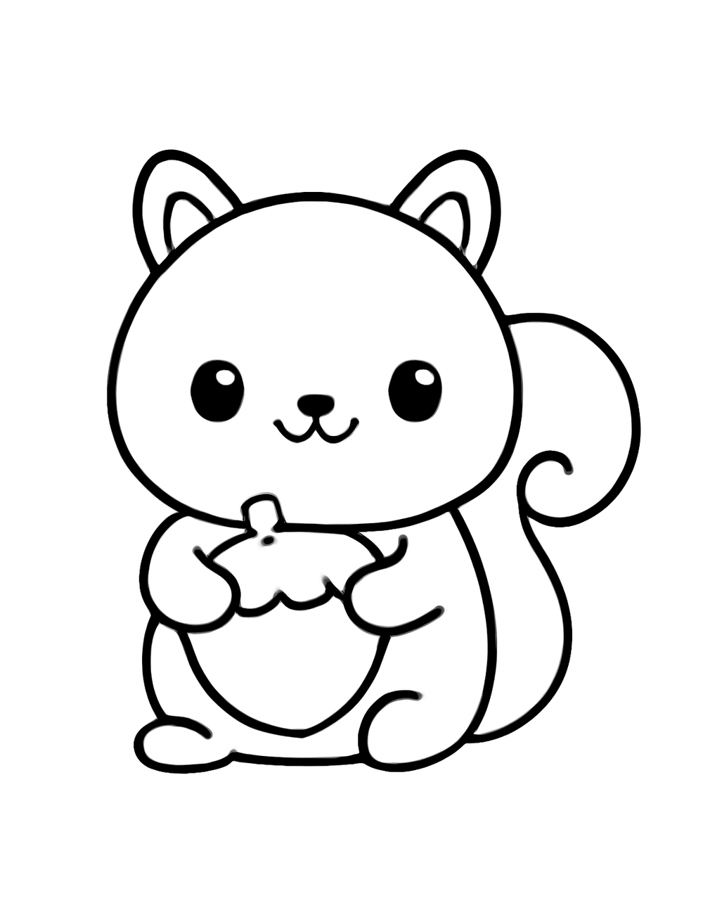 Free printable Woodland Animal coloring page – squirrel acorn