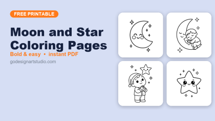 Moon and Star coloring pages – free printable collection for kids