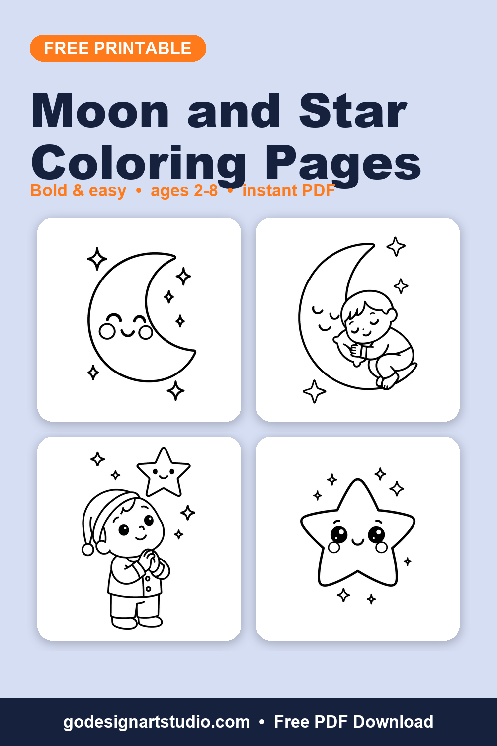 Free printable Moon and Star coloring pages for kids