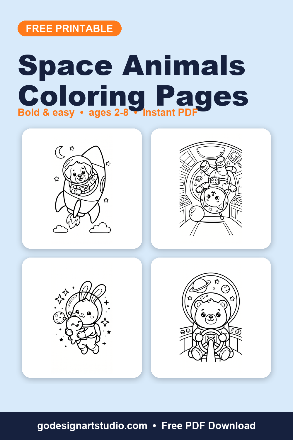 Free printable Space Animals coloring pages for kids