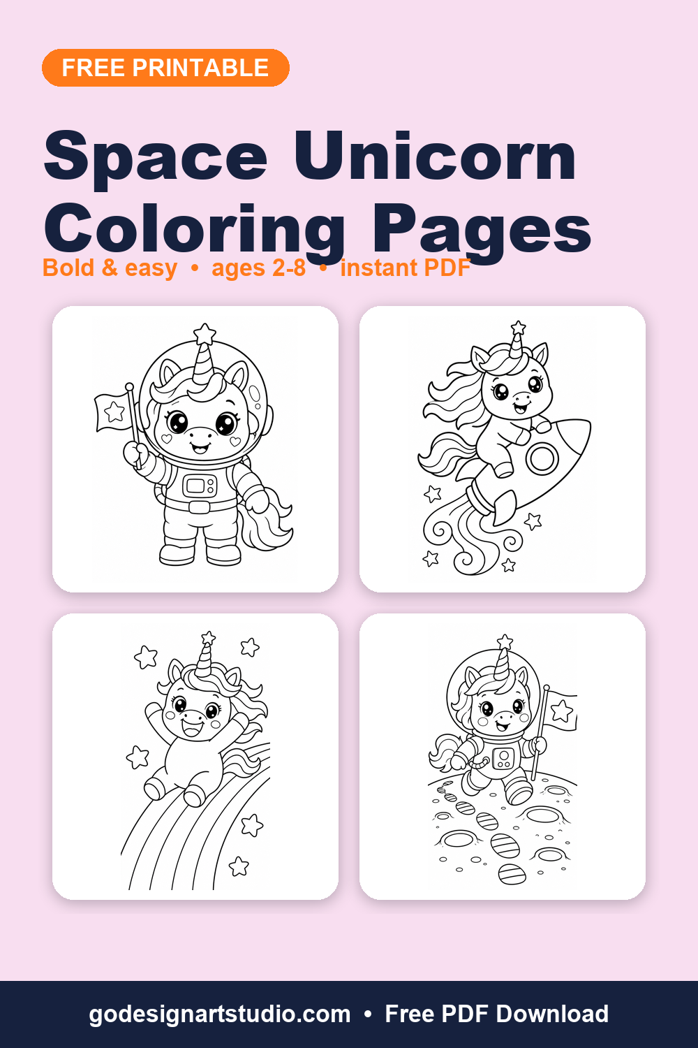 Free printable Space Unicorn coloring pages for kids
