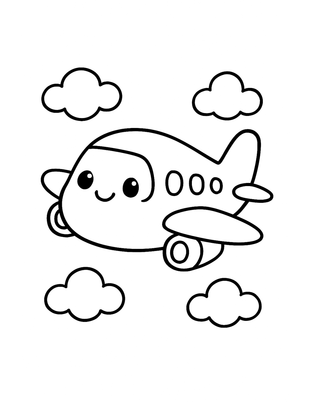 Free printable Airplane coloring page – happy passenger plane