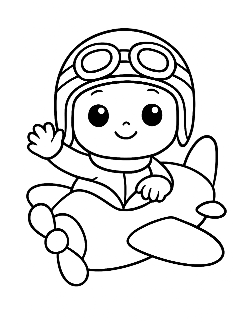 Free printable Airplane coloring page – kid pilot in